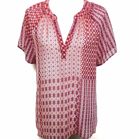 a.n.a. Popover Red Orange V-Neck Short Slv Tunic - Picture 1 of 7